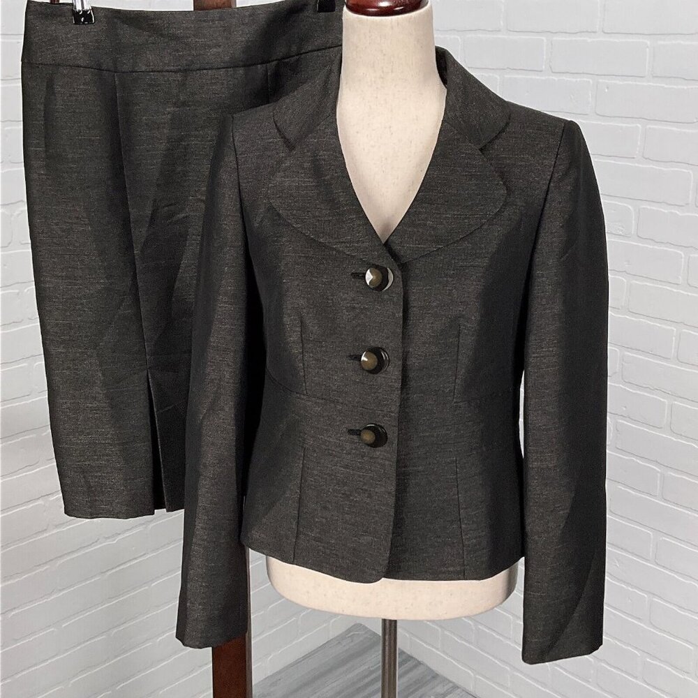 Le Suit Women 4 Black White Flecked Peplum Polyester Classic Career Party Flaws